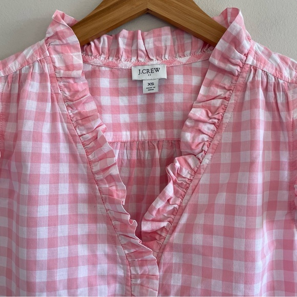 J. Crew Factory Women's Pink Gingham Sleeveless Ruffle Blouse Size XS - Picture 4 of 8